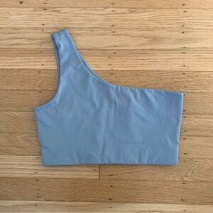 Girlfriend Collective One-Shoulder Light Blue Crop Top